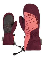 Ziener Lavalino, guanti da sci per bambini, impermeabili, extra caldi, lana, velluto rosso, 3