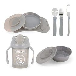 Twistshake All-In-Need Mealtime Kit de Vajilla, 7 st - 1x Mantel Individual Placa, 1x Plato, 1x Cuenco, 3x Cubiertos de Acero Inoxidable, 1x Mini Cup, 6+ Meses, Unisexo, 1012.8 grams