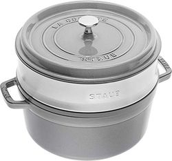 Staub Cocotte redonda com cesta a vapor, ferro fundido, cinzento grafite, 26 cm