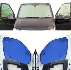 Kit de persiana térmica para ventana, (juego completo LWB + puertas de granero + sensor de lluvia) compatible con Volkswagen T6.1 (años 2020-fecha) con color de respaldo en azul, reversible, caravana,