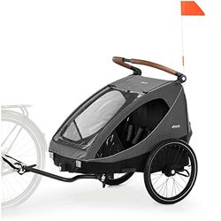 hauck Remolque Bicicleta Niños 2 Plazas Dryk Duo - Carro Bicicleta Completo desde 6 Meses hasta 22 kg - Enganche Incluido, Silla de Paseo Gemelar Maletero XL - Plegable - Gris Melange