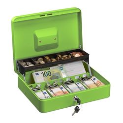 Relaxdays Cash Box, Coin Counter Tray Lockable Portable Change & Notes, H x W x D: 8.5 x 30.5 x 24.5 cm, Iron, Green