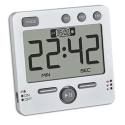 TFA Dostmann digitale timer en stopwatch 99Hours, 38.2049.02, 3 volumenniveaus, LED signaallicht, vooralarm en memory-functie, om op te hangen of neer te zetten, wit, (L) 79 x (B) 21,5 (44) x (H) 79mm