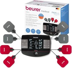 Beurer Dispositivo TENS/EMS digitale EM 89 con funzione calore, 4 in 1 per terapia del dolore, stimolazione muscolare, massaggio e calore, 4 canali regolabili separatamente, 8 elettrodi autoadesivi