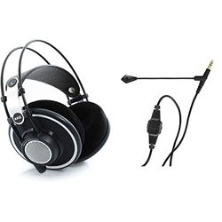 AKG K702 Open Back, Auriculares de Estudio, Diadema Abiertos + V-Moda BoomPro Micrófono para Videojuegos y VoIP, Color Negro, One Size