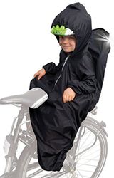 Sunnybaby 14490 peleryna przeciwdeszczowa na fotelik rowerowy dla dzieci z rękawami, paski odblaskowe i kaptur odpowiedni do kasków dziecięcych, kolor czarny