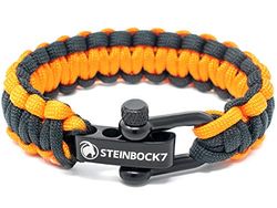 Steinbock7 ® Paracord survivalarmband van roestvrij staal, verstelbaar, met handleiding voor het vlechten (mogelijk niet beschikbaar in het Nederlands), oranje/zwart, 23 cm