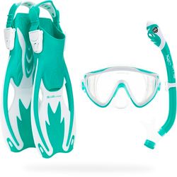 CRESSI Tinetto Rocks Dry Set Blue Navy/Ice Cyan L/XL - Kids Snorkeling Set Short Adjustable Fins, Silicone Mask, and Dry Snorkel, Blue Navy/Ice Cyan, L/XL