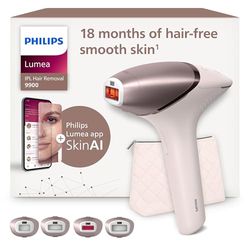 Philips Lumea Series 9900, dispositivo di epilazione IPL con tecnologie SenseIQ e SkinAI, 4 accessori per viso, corpo, ascelle e zona bikini, con filo e senza filo, modello BRI951/00