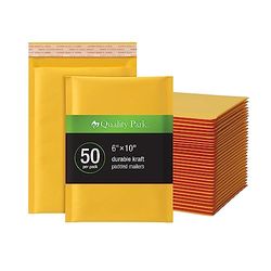 Quality Park Bubble Mailers, 6 x 9 Shipping Envelopes, Durable Brown Kraft Padded Envelopes, Redi-Strip Peel Off Closure, 50 Per Box (QUA85755)