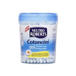 Neutro Roberts Katoen met hygiënische doos, zacht en biologisch afbreekbaar katoen, met kartonnen staaf, katoen met kamille, ideaal voor kinderen, verpakking van 100 stuks