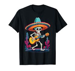 Esqueleto México Guitarras Música Vacaciones Fiesta Camiseta