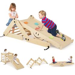 COSTWAY Estructura de Escalada Interior, triángulo de Escalada con tobogán, Escalera de Escalada, Parque Infantil Interior Convertible, Parque Infantil Multifuncional para niños a Partir de 3 años