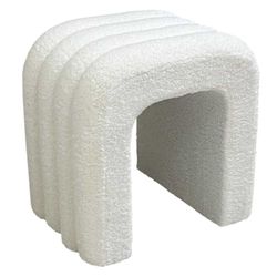 HOME DECO FACTORY, HD0339, Pouf Arc Bouclette Archy, Natural Crush, Mobilier, Assise, Pouf et Coussin de Sol, 41x42x29 cm, Hauteur Assise 42 cm, Blanc