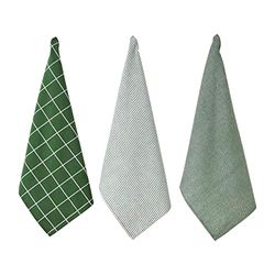 Penguin Home Set di 3 strofinacci da cucina in 100% cotone, ecologici e sostenibili, eleganti con motivi diversi, dimensioni: 50 x 70 cm, colore: verde e bianco