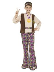 Hippie Jongenskostuum, Multi-Coloured, met Top, Attached Waistcoat, Broek, Medallion & Hoofdband (S)