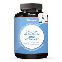 Calcium, Magnésium, Zinc, Vitamine D3 - Confort Os et Muscles - Complexe santé osseuse, énergie et immunité - 120 Comprimés - Avec Cuivre, Manganèse, Sélénium - Fabriqué en France - Vitavea