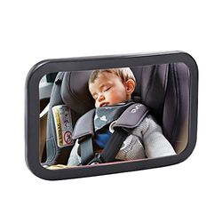 AMOOW Baby Car Mirror, 360° Rotating Rear View Mirror, Baby Car for Child Seat with Adjustable Elastic Strap, Rear Seat Mirror, No Individual Parts Screws, Shatterproof Car Mirror, Baby Black