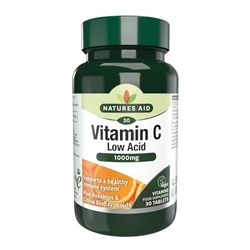 Natures Aid Vitamin C Low Acid with Rosehips and Citrus Bioflavonoid Tablets 1000mg Pack of 30