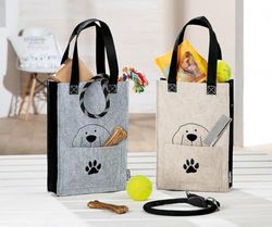 Pack of 8 Gift bag, Dog motif, Felt, beige, light gray, PU 8, 2 assorted, L. 8 cm, W. 20 cm, H. 30 cm