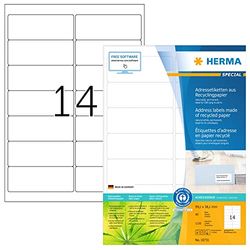 HERMA Self Adhesive Recycling Labels, 14 Labels per A4 Sheet, 80 Sheets, 99.1 x 38.1 mm, 1120 Labels, 100% Recycled Paper Labels Stickers, Sticky Labels for Laser & Inkjet Printer, Natural White