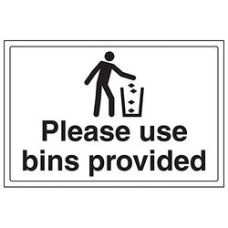 VSafety "Please Use Bins Provided" Sign, Landscape, (Pack van 3), 300mm x 200mm, 3