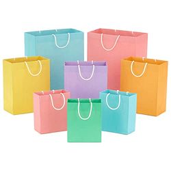 Hallmark Recyclable Gift Bag Assortment (8 zakken: 3 Small 6", 3 Medium 9", 2 Large 33 inch) Pastel Blue, Roze, Geel, Paars, Oranje, Groen voor Verjaardagen, Pasen, Baby Gifts, Bruidsshowers