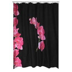 MSV, Rideau de Douche, en Polyester, Revêtement antibactérien, Anneaux Inclus, Lavable à 30°, Imperméable Tissu Lavable en Machine Rideau Salle de Bain, Fleurs Noir & Rose, 180 x 200 cm