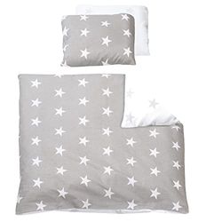 roba Spjälsängssängkläder 80 x 80 Little Stars - Sängkläderset 2 delar med stjärnmotiv - Spädbarnsvaggset 80x80 Täcke & 40 x 35 Kuddöverdrag av bomull - Grå/Vit