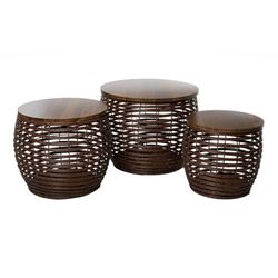 Romimex Set de mesas Marrón Madera Fibra 3 Piezas
