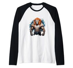 Leone Allenamento Palestra Beast Fighter Bodybuilder Maglia con Maniche Raglan