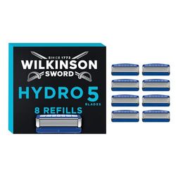 Wilkinson Sword Hydro 5 Men’s Razor Refills, Great Addition to Wash Bags for Men's Grooming, Great Shavers for Routine Shaving and Holidays, 8 Refill Razor Blades Pack