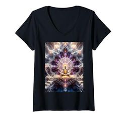 Donna Meditazione Chakra Arte Colorata Maglietta con Collo a V