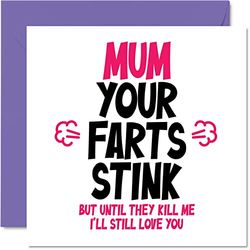 Grappige moederdagkaart voor mama - je scheten stinken - onbeleefde verjaardagskaart voor mama verjaardagskaarten geschenken, 145 mm x 145 mm grap humor Moederdag wenskaarten voor mama