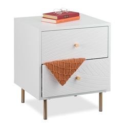 Relaxdays, 2 Drawers, Bedside Cabinet Bedroom, Side Table, HxWxD: 52 x 45 x 40 cm, White/Gold, Fibreboard