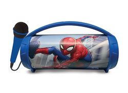 Lexibook, Spider-Man, Altoparlante luminoso senza fili con microfono, suono stereo, funzione Karaoke, porte USB e per schede SD, batteria ricaricabile, maniglia per portarlo ovunque, Blu, BTP585SPZ
