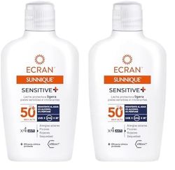 Ecran Sunnique Sensitive - Leche Protectora Ligera para Pieles Sensibles FPS 50+ | Fórmula con Pantenol, Resistente al Agua, sin Perfume ni Alcohol para Pieles Sensibles | 200ml (Paquete de 2)