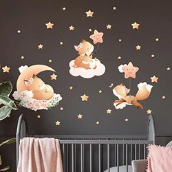 Muurstickers kinderen - decoratie babykamer - muursticker kinderkamer - muursticker vos in de sterren - H60 x L90 cm