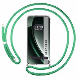 Tumundosmartphone Custodia sospesa trasparente per Realme GT 6/GT 6T 5G con cordone verde acqua