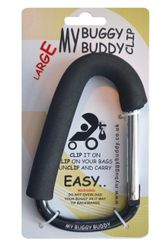 My Buggy Buddy Grand Clip, Crochet ou Mousqueton pour Landau/Poussette/Poussette, Revêtement Mousse pour éviter les dommages, Charge jusqu'à 5 kg, Grande Taille, Noir