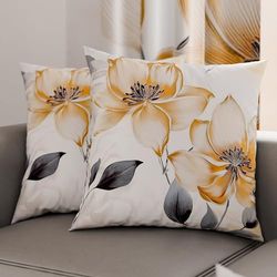 PETTI Artigiani Italiani - Lot de 2 Taies d'Oreillers 65x65 cm 100% Microfibre Hypoallergénique, Housse Oreiller Rectangulaire Motif Floral Noir Dorés, Paquet de 2, Fabriqué en Italie