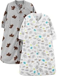 Simple Joys by Carter's 2-Pack Microfleece Long-Sleeve Sleepbag Manta portátil, Blanco Animales del Bosque/Gris Mezcla Oso, 3-6 Meses (Pack de 2) Unisex bebé