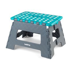 Beldray LA032289FEU6 Folding Step Stool – Small Footstool With Carry Handle, Portable Lightweight Plastic Step, Foldable Compact Storage, Strong/Sturdy, Max Weigh 150KG, For DIY/Cleaning, Blue/Grey