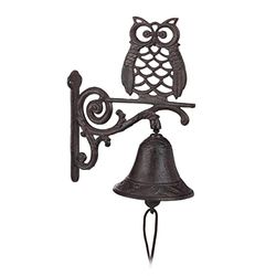 Relaxdays Cloche Fonte Chouette Sonnette Murale Antique Rustique Hibou Cordon Déco imperméable Porte Jardin Brun foncé, Marron