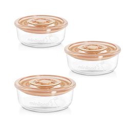 Miniland - Set 3 Naturround - Conjunto de 3 herméticos de vidro de 300 ml para alimentos.