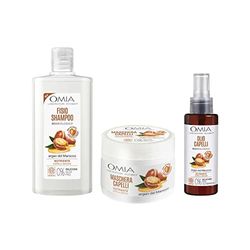 Omia, Kit Routine Haircare, Set Cura Capelli con Fisio Shampoo Eco Bio, Maschera e Olio Capelli con Olio di Argan del Marocco, Adatto a Lavaggi Frequenti, Azione Nutriente, Senza SLES e PEG