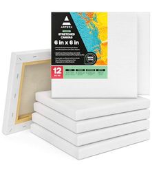 ARTEZA, Confezione da 12 tele per pittura tesate, quadrate, da 15 x 15 cm, vuote, in 100% cotone primerizzato, per colori a olio e acrilici, colata e strumenti a umido, per artisti e principianti