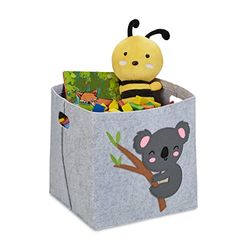Relaxdays Panier de Rangement en Feutre, Motif Koala, Caisse Tissu pour Enfant, HxLxP : 33x34x32 cm, Coffre Jouets, Gris