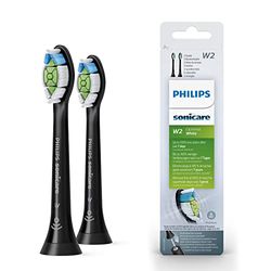 Philips Sonicare Lot de 2 têtes de brosses à dents électriques soniques W2 Optimal White pour des dents plus blanches, Noir (Modèle HX6062/13)