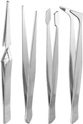 Fixpoint Tweezer Set, 4 Pcs - Acute, Arcuated, Flat, Cross - Rust-proof Version - Silver